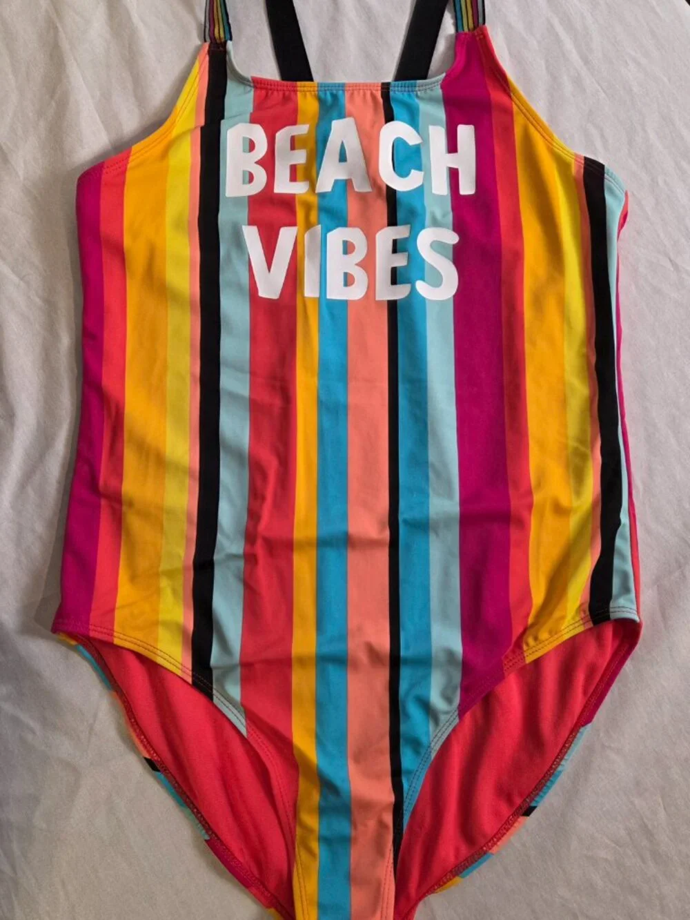 Wonder Nation Girls One Piece Swimsuit XXL 18 Rainbow Stripe Crossback  Beach